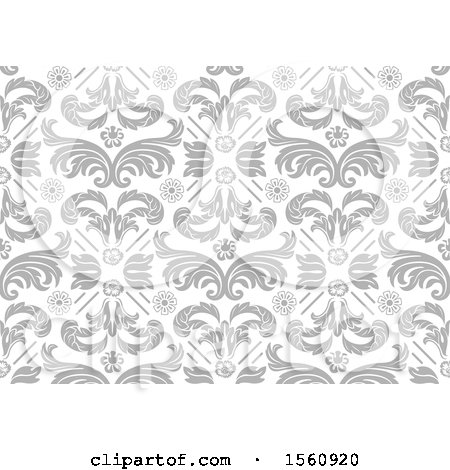 Clipart of a Gray Floral Damask Background - Royalty Free Vector Illustration by dero