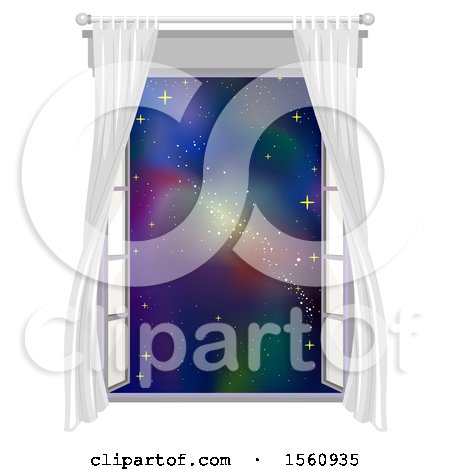 Clipart of a Window with a View of Outer Space - Royalty Free Vector Illustration by BNP Design Studio