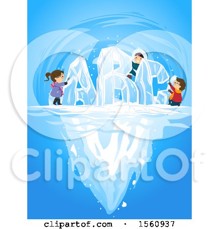 Clipart of Children Carving Abc out of an Iceberg - Royalty Free Vector Illustration by BNP Design Studio