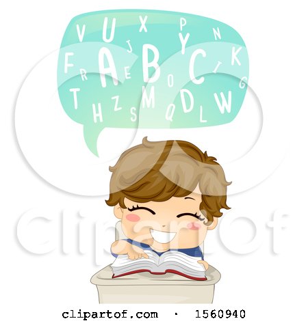 Clipart of a Boy Saying the Abcs and Reading a Book - Royalty Free Vector Illustration by BNP Design Studio