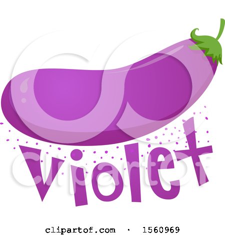 Clipart of a Purple Eggplant over the Word Violet - Royalty Free Vector Illustration by BNP Design Studio