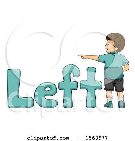 Clipart of a Boy Pointing to the Left, with Text - Royalty Free Vector Illustration by BNP Design Studio