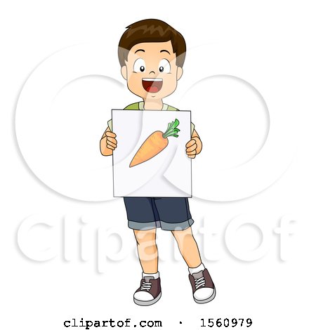 Clipart of a Boy Holding a Carrot Flash Card - Royalty Free Vector Illustration by BNP Design Studio