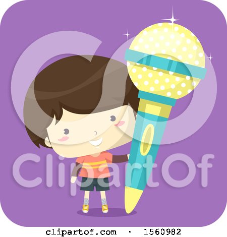 Clipart of a Boy with a Giant Microphone - Royalty Free Vector Illustration by BNP Design Studio