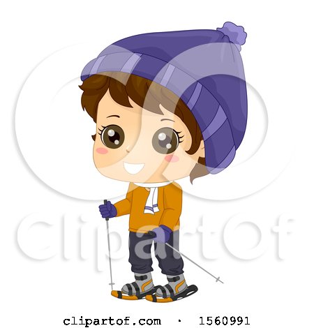 Clipart of a Happy Brunette Boy Snow Walking - Royalty Free Vector Illustration by BNP Design Studio
