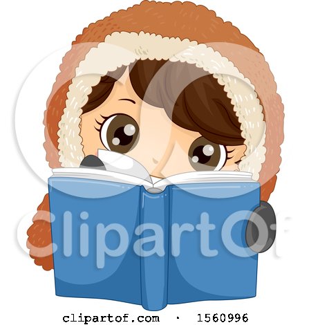 Clipart of a Happy Eskimo Boy Reading a Book - Royalty Free Vector Illustration by BNP Design Studio