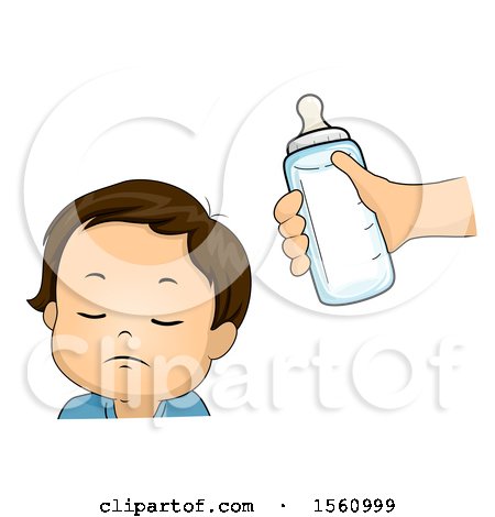 Clipart of a White Boy Toddler Refusing a Milk Bottle - Royalty Free Vector Illustration by BNP Design Studio