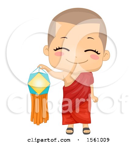 Clipart of a Monk Boy Holding a Vesak Lantern - Royalty Free Vector Illustration by BNP Design Studio