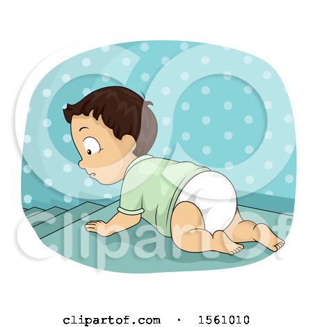 Clipart of a Baby Boy Crawling Towards Stairs - Royalty Free Vector Illustration by BNP Design Studio