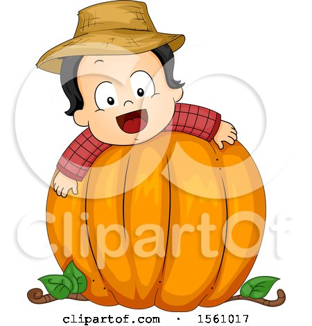 Clipart of a Toddler Boy on a Pumpkin - Royalty Free Vector Illustration by BNP Design Studio