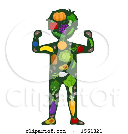 Clipart of a Silhouetted Flexing Boy with a Produce Body - Royalty Free Vector Illustration by BNP Design Studio