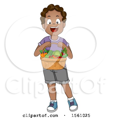 Clipart of a Happy Boy Holding a Basket of Produce - Royalty Free Vector Illustration by BNP Design Studio