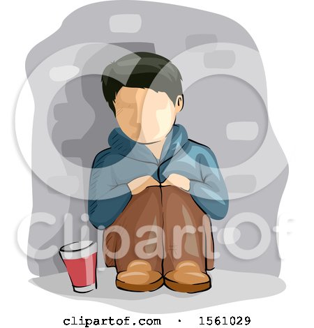 Clipart of a Homeless Boy with a Glass for Alms - Royalty Free Vector Illustration by BNP Design Studio