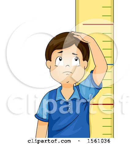 Clipart of a Short Boy Measuring His Height over a Ruler - Royalty Free Vector Illustration by BNP Design Studio