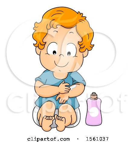 Clipart of a Toddler Boy Applying Lotion - Royalty Free Vector Illustration by BNP Design Studio