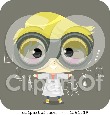 Clipart of a Boy Wearing Science Glasses, with Chemistry Doodles - Royalty Free Vector Illustration by BNP Design Studio