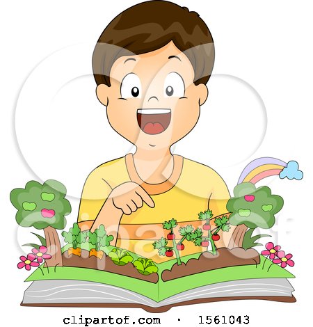 Clipart of a Boy over a Pop up Garden Book - Royalty Free Vector Illustration by BNP Design Studio