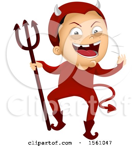 Clipart of a Devil Boy Holding a Pitchfork - Royalty Free Vector Illustration by BNP Design Studio