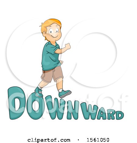 Clipart of a Boy Walking Downward on Text - Royalty Free Vector Illustration by BNP Design Studio