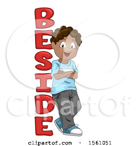 Clipart of a Boy Leaning on the Word Beside - Royalty Free Vector Illustration by BNP Design Studio