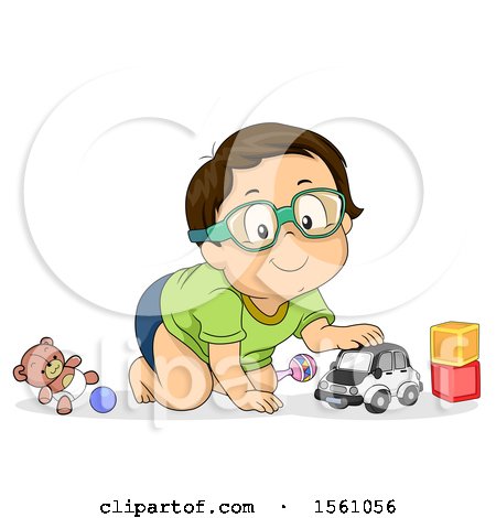 Clipart of a Toddler Boy Playing with Toys - Royalty Free Vector Illustration by BNP Design Studio