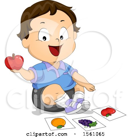 Clipart of a White Toddler Boy Identifying an Apple - Royalty Free Vector Illustration by BNP Design Studio