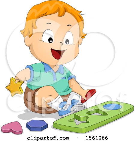Clipart of a White Toddler Boy Playing a Shape Game - Royalty Free Vector Illustration by BNP Design Studio