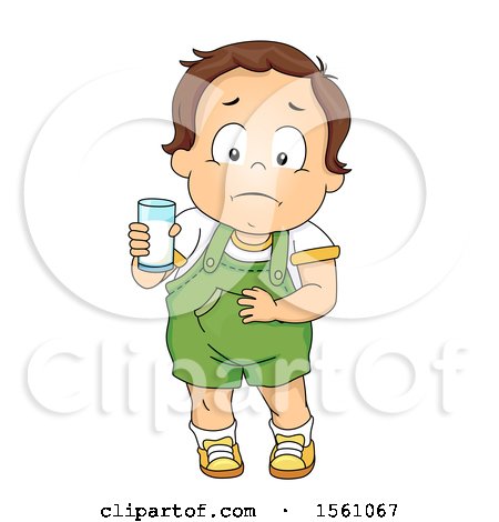Clipart of a White Toddler Boy Holding a Glass of Milk and Rubbing His Tummy - Royalty Free Vector Illustration by BNP Design Studio