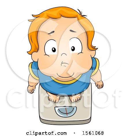 Clipart of a White Toddler Boy Standing on a Scale - Royalty Free Vector Illustration by BNP Design Studio