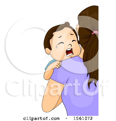 Clipart of a Toddler Boy Crying and Being Held by His Mom - Royalty Free Vector Illustration by BNP Design Studio