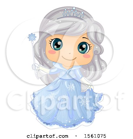 Clipart of a Silver Haired Ice Princess Holding a Magic Wand - Royalty Free Vector Illustration by BNP Design Studio