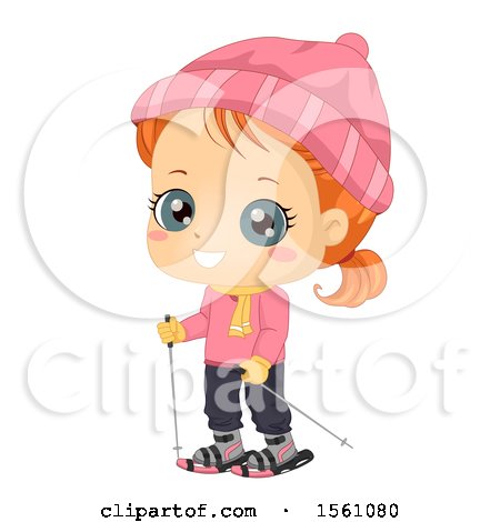 Clipart of a Happy Red Haired Girl Snow Walking - Royalty Free Vector Illustration by BNP Design Studio