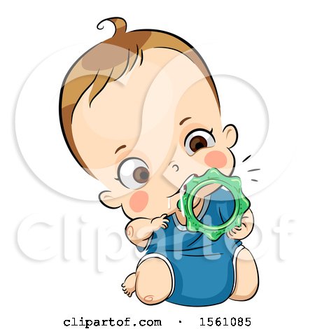 Clipart of a Toddler Girl Teething on an Ice Chew - Royalty Free Vector Illustration by BNP Design Studio