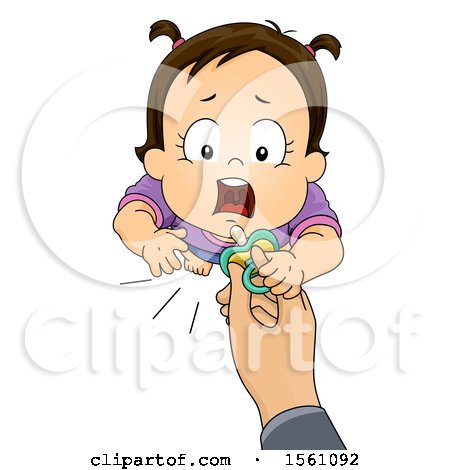 Clipart of a Brunette Toddler Girl Reacing up for a Pacifier - Royalty Free Vector Illustration by BNP Design Studio