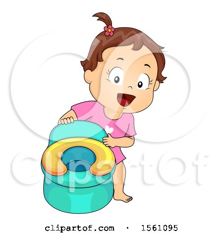 Clipart of a Brunette Toddler Girl by Her Potty Chair - Royalty Free Vector Illustration by BNP Design Studio
