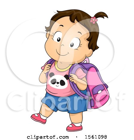 Clipart of a Brunette Toddler Girl Wearing a Backpack - Royalty Free Vector Illustration by BNP Design Studio