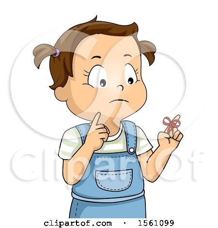 Clipart of a Brunette Toddler Girl with a Reminder String on Her Finger - Royalty Free Vector Illustration by BNP Design Studio