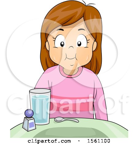 Clipart of a White Girl Gargling Salt Water - Royalty Free Vector Illustration by BNP Design Studio