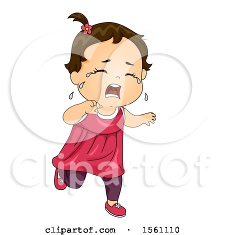 Clipart of a Toddler Girl Running and Crying - Royalty Free Vector Illustration by BNP Design Studio