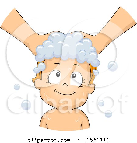 Clipart of a Toddler Girl Getting Her Hair Washed - Royalty Free Vector Illustration by BNP Design Studio