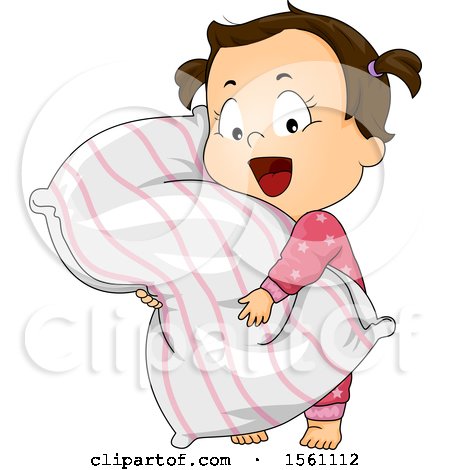 Clipart of a Toddler Girl Hugging a Pillow - Royalty Free Vector Illustration by BNP Design Studio