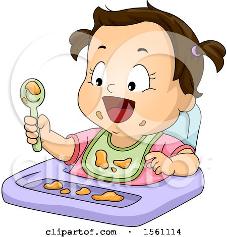 Clipart of a Toddler Girl Eating a Messy Meal - Royalty Free Vector Illustration by BNP Design Studio