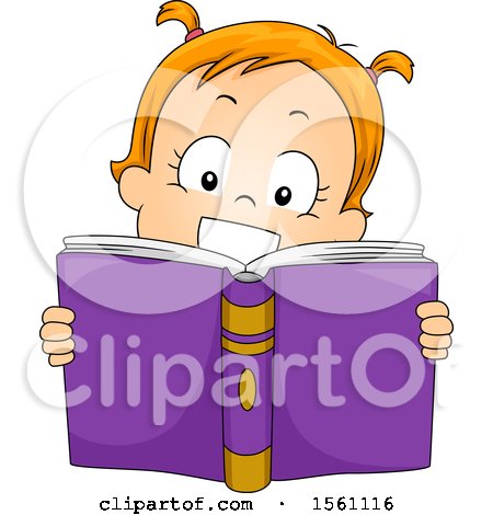 Clipart of a Toddler Girl Reading a Book - Royalty Free Vector Illustration by BNP Design Studio