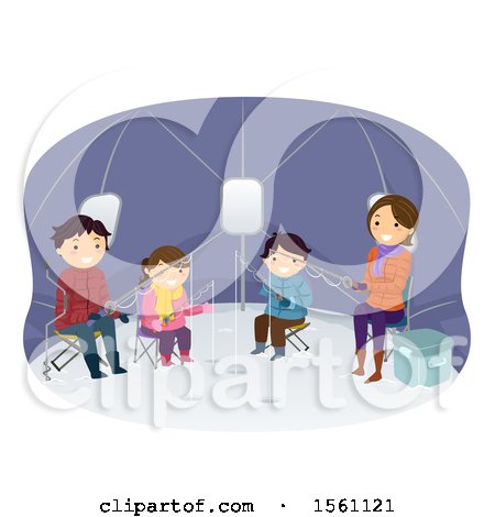 Clipart of a Happy Family Ice Fishing in a Tent - Royalty Free Vector Illustration by BNP Design Studio
