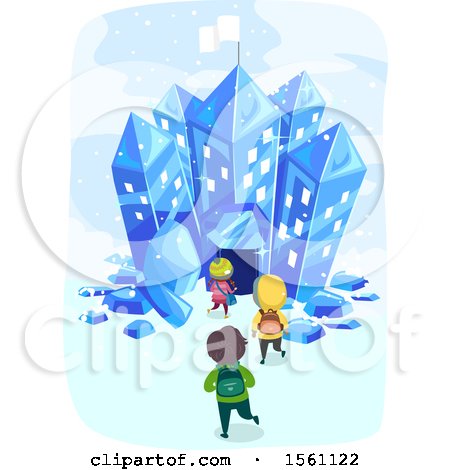 Clipart of a Group of School Children Entering an Ice Crystal Building - Royalty Free Vector Illustration by BNP Design Studio