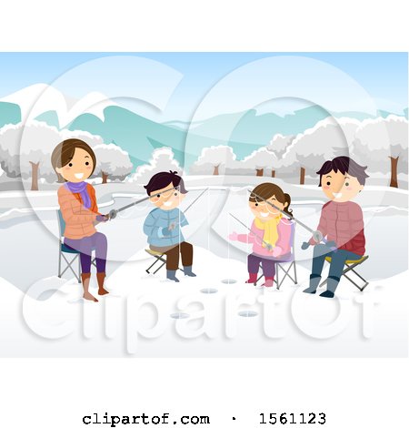 Clipart of a Happy Family Ice Fishing - Royalty Free Vector Illustration by BNP Design Studio
