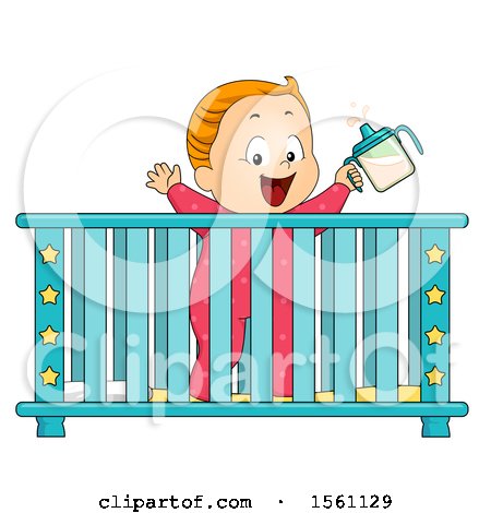 Clipart of a Toddler Baby in a Crib - Royalty Free Vector Illustration by BNP Design Studio