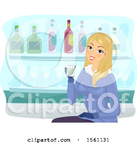 Clipart of a Blond Woman Enjoying a Drink at an Ice Bar - Royalty Free Vector Illustration by BNP Design Studio
