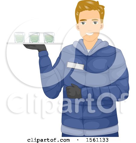 Clipart of a Blond Male Waiter Serving Beverages at an Ice Bar - Royalty Free Vector Illustration by BNP Design Studio