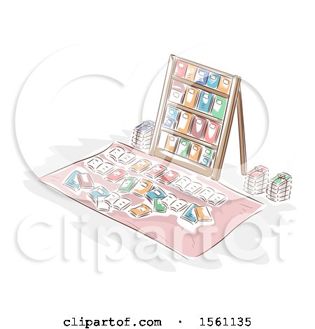 Clipart of a Sketched Book Stand and Rug - Royalty Free Vector Illustration by BNP Design Studio